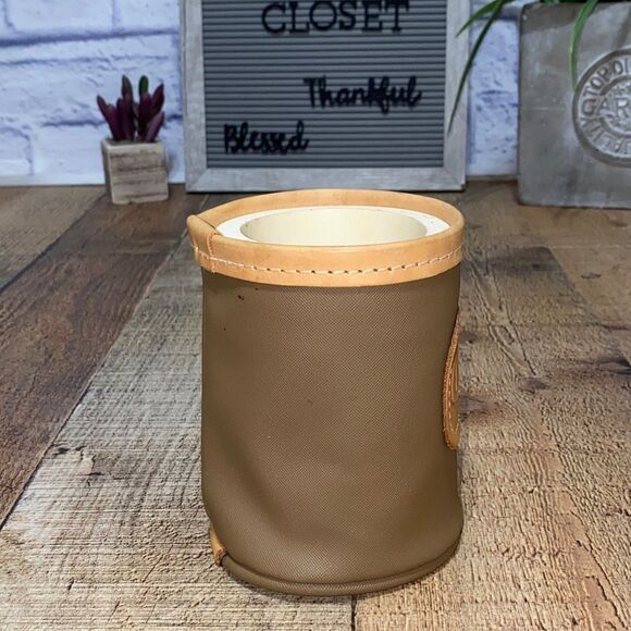 JON HART COOL IT KOOZIE INSULATED COLD DRINK HOLDER “CJV” Tan Leather Trim - Picture 4 of 13